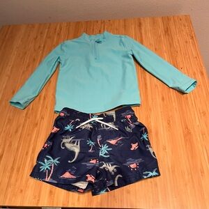 Carter's Aqua and Navy Dinosaur Rashguard Set